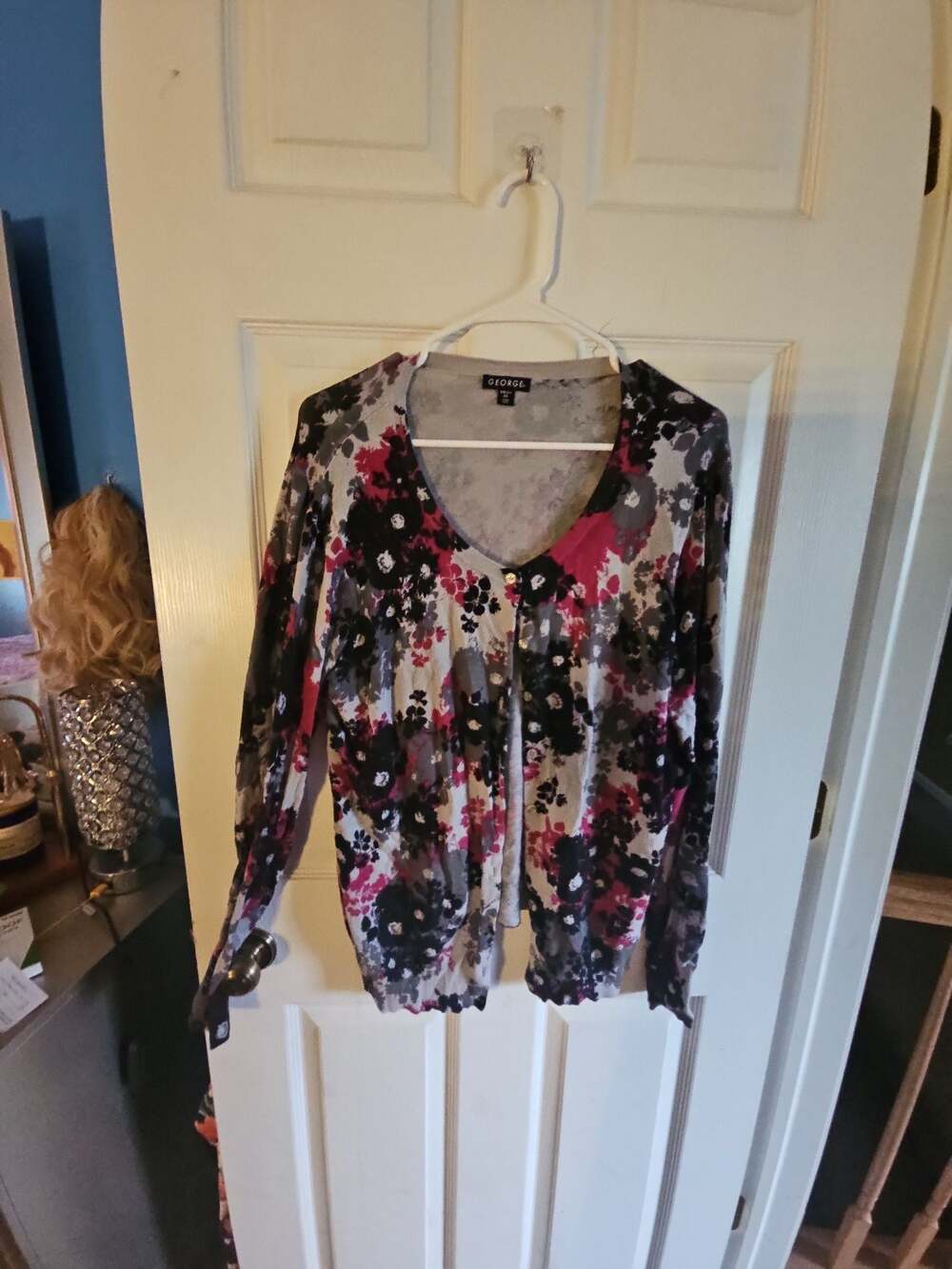 George Women's Gray Pink Floral Button-Up Cardigan Sweater Size 2X (20)